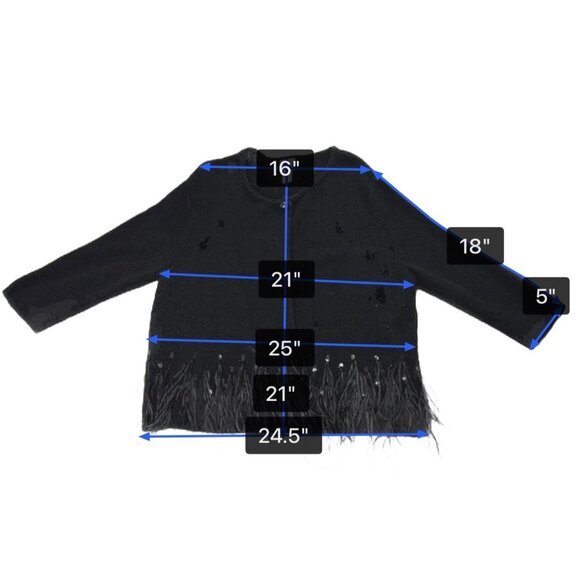 Chicos Womens Black Acrylic/Nylon/Wool Feather Trim Long Sleeve Cardigan Size 2 - Picture 10 of 11